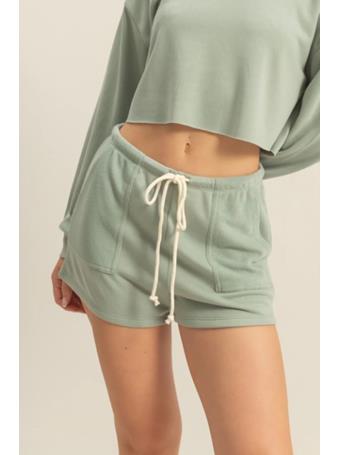 DOUBLE ZERO - MID WAIST DRAWSTRING SHORTS SAGE