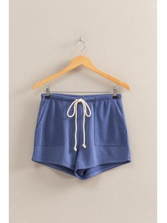 DOUBLE ZERO - MID WAIST DRAWSTRING SHORTS DUSTY INDIGO