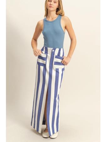 HYFVE - Striped Pocket Detail Maxi Skirt INDIGO/CREAM