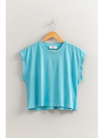 DOUBLE ZERO - Round Neck Short Sleeve Oversized Tee AQUA BLUE