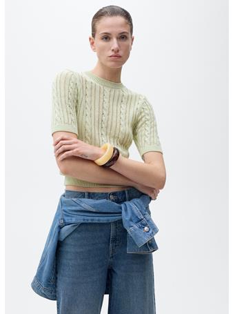 MANGO - Short-sleeved Cable-knit Sweater GREEN