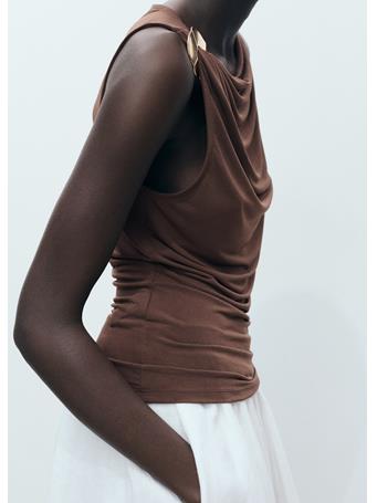 MANGO - Fitted Top With Metallic Detail DARK BROWN