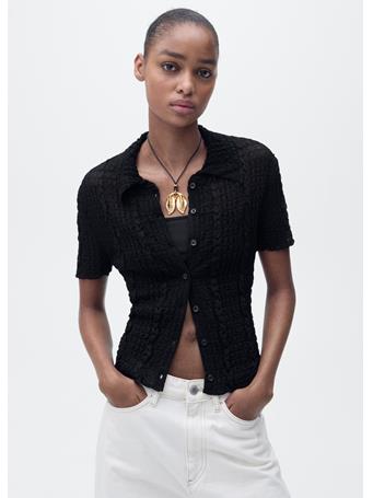 MANGO - Textured Polo-neck Cardigan BLACK