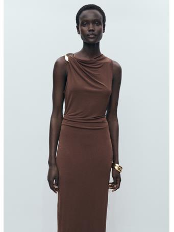 MANGO - Draped Dress With Metallic Detail DARK BROWN