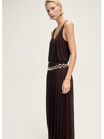 MANGO - Low-neck Lyocell Top DARK BROWN