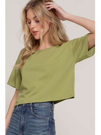 ACTIVE BASIC - Short Sleeve Oversize Crop Cotton Knit Tee OLIVE