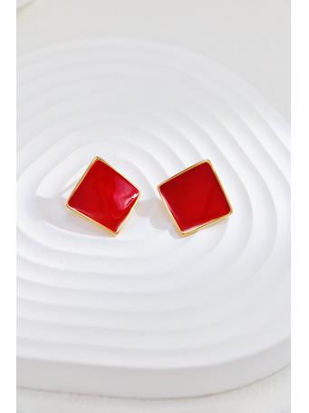 COCO ANGEL - Square Red Enamel Ear Stud RED