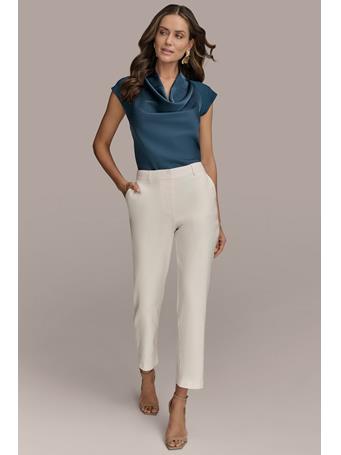 DONNA KARAN - Linen-Blend Straight Leg Pant CREAM