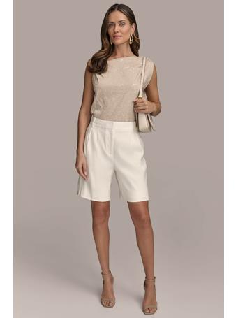 DONNA KARAN - Linen-Blend Pleated Short CREAM
