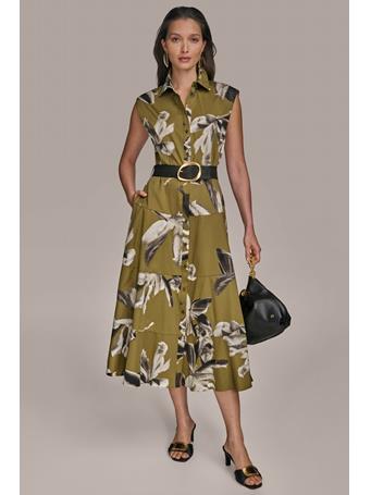 DONNA KARAN - Belted Midi Shirt Dress SMKY OLV CMB