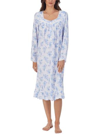 EILEEN WEST - 38 Short Long Sleeve Nightgown WHT/BLUFLR