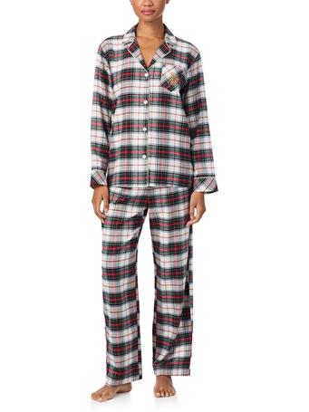 RALPH LAUREN - Notch Collar Long Pajama Set - Cream Plaid CREAM PLD