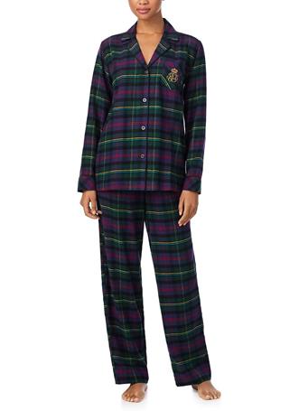 RALPH LAUREN - Notch Collar Long Pajama Set - Multi Plaid MULTI PLAID