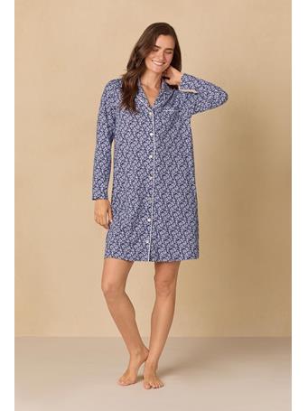 CAROLE HOCHMAN  - Navy Reverie Ditsy Short Cotton Knit Nightshirt BLUE PRT