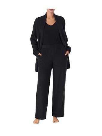 DKNY SLEEPWEAR - Long Sleeve Open Collar Cardigan & Pant Fleece Set BLACK