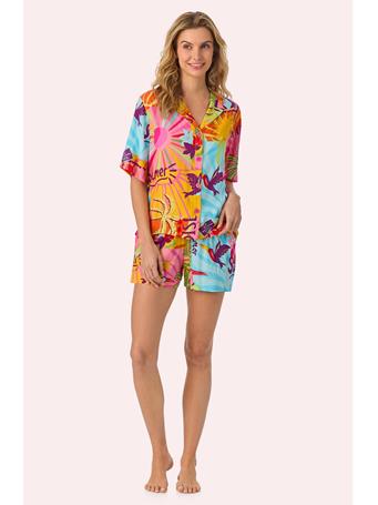 ROOM SERVICE - Georgia Short Woven Pj Set In Sunset Greeting PINK PRT