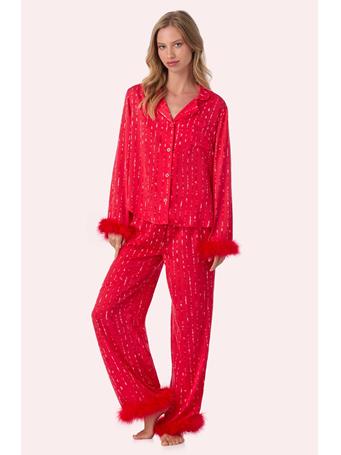 ROOM SERVICE  - Ariana Woven Pj Set In Scarlet Sequins RED PRT