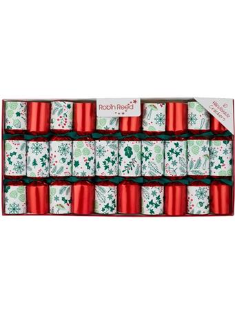 ROBIN REED - Christmas Crackers - Green Forest Design - Box of 10 RED/WHITE