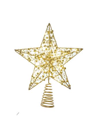 KURT S. ADLER - Battery Operated Warm White LED Gold Beaded Metal Star Treetop GOLD