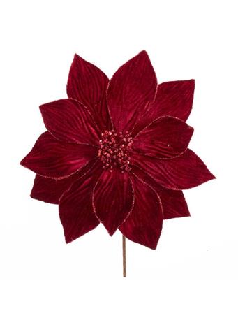 KURT S. ADLER - Burgundy Velvet Poinsettia Pick BURGUNDY