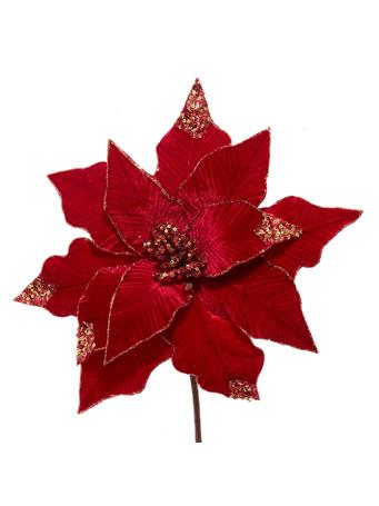 KURT S. ADLER - Red & Gold Glitter Sequined Poinsettia RED
