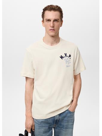 MANGO - Embroidered Cotton T-shirt CREAM