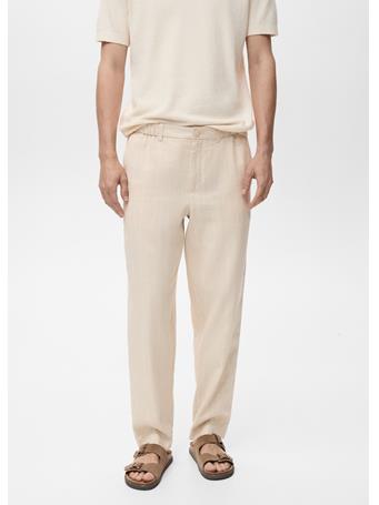 MANGO - Pinstripe Linen Pants BEIGE