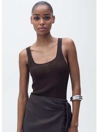MANGO - Chunky Rib-knit Top DARK BROWN