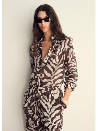 MANGO - Printed Cotton Shirt DARK BROWN