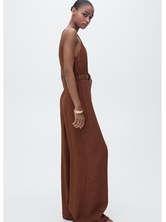 MANGO - Halter-neck Jumpsuit With Belt DARK BROWN