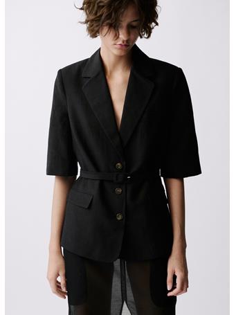 MANGO - Linen-blend Suit Blazer With Belt BLACK