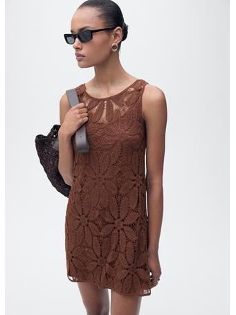 MANGO - Open Back Crochet Dress DARK BROWN