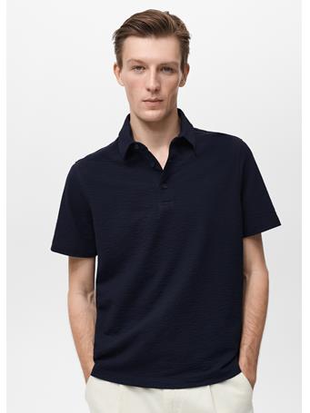 MANGO - Seersucker Cotton Polo Shirt NAVY