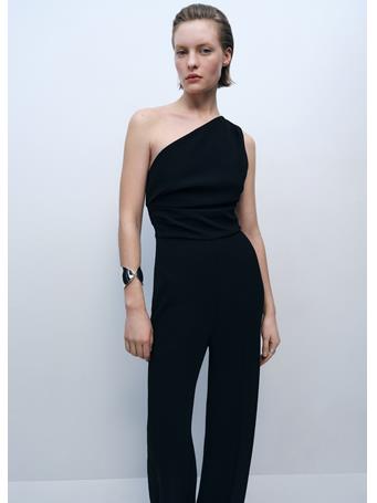 MANGO - Asymmetrical Jumpsuit With Draped Detail BLACK