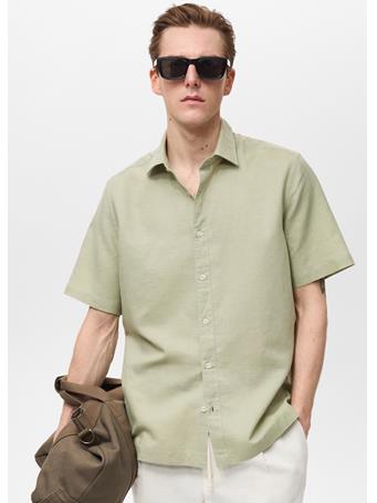 MANGO - Short Sleeve Linen-blend Shirt MINT