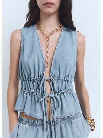 MANGO - Lyocell Top With Tie Closure LT-PASTEL BLUE