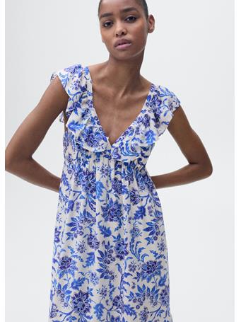 MANGO - Ruffled Floral Print Dress MEDIUM BLUE