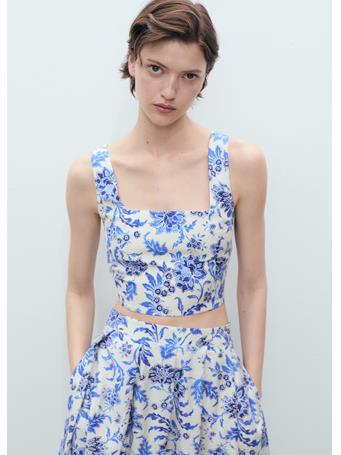 MANGO - Floral Crop Top With Low Neckline NATURAL WHITE