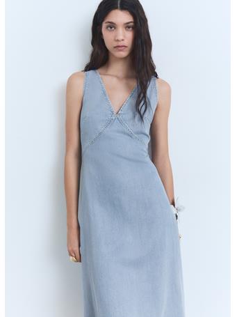 MANGO - Lyocell V-neck Midi-dress LT-PASTEL BLUE