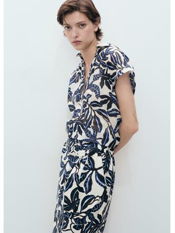 MANGO - Printed Cotton Shirt With Short Sleeves NATURAL WHITE