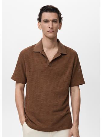 MANGO - Openwork Cotton Knitte Polo Shirt TABACCO