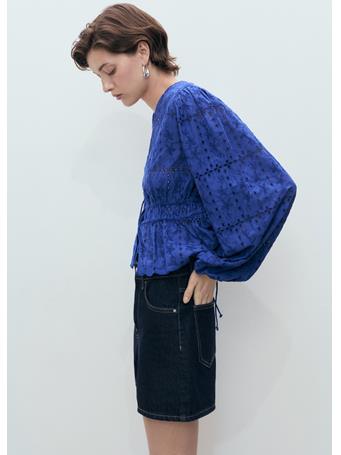 MANGO - English Embroidery Blouse With Bows MEDIUM BLUE
