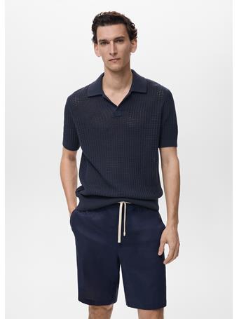 MANGO - Openwork Cotton Knitte Polo Shirt DK BLUE