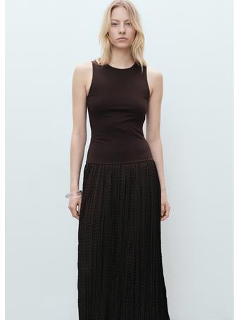 MANGO - Combined-fabric Long Dress DARK BROWN