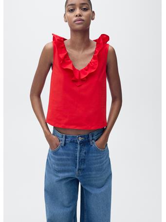 MANGO - Cotton Top With Ruffles BRIGHT RED