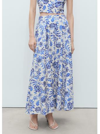 MANGO - Long Floral Flared Skirt NATURAL WHITE