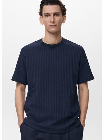 MANGO - Ribbed Knit T-shirt DK BLUE
