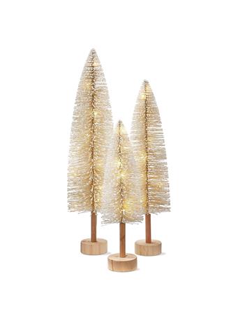 TAG TRADE ASSOCIATES - First Snow Light Up Bottle Brush Tree - Set Of 3 CREAM