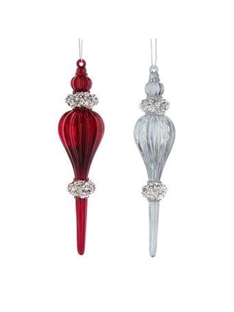 KURT S. ADLER - Red & Clear With Silver Glitter Finial Ornaments - 2 Assorted ASSORTED
