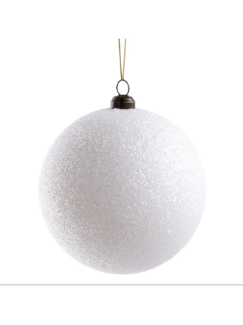 ALL STATE FLORAL - White Glitter Ball Ornament WHITE